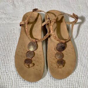 Vionic “Lizbeth” Cork Thong Ankle Strap Sandals